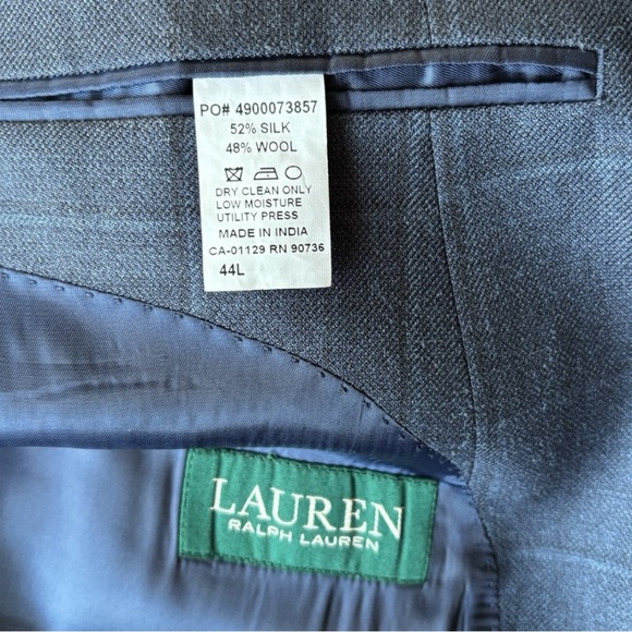 Lauren Ralph Lauren blue window pain check plaid silk/wool blend blazer | 44L - Picture 7 of 13